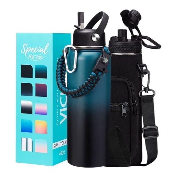 Vickniy Insulated Water Bottle 40OZ - Cold-48h Hot-24h, Sweat-Proof, Large Stain - Picture 1 of 10